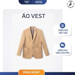 Áo Vest Trơn Regular Túi Đắp Màu Be - AV038