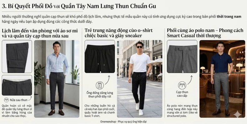 Xu Hướng Quần Tây Nam Lưng Thun Thời Thượng Và Tiện Lợi Cho Phái Mạnh 2026 3 Hướng dẫn 3 cách phối đồ chuẩn gu với quần tây nam lưng thun từ công sở lịch lãm đến dạo phố năng động.