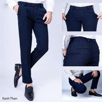Cận cảnh chất liệu vải và phom dáng đứng chuẩn của chiếc quần tây nam hàn quốc